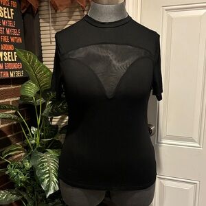 SHEIN Black Sheer Front Short Sleeve Top